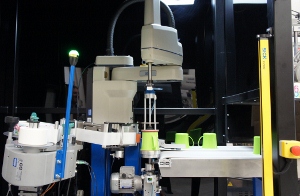 Vision Guided SCARA Pick and Place Robot labelling containers at Sistema 